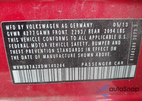 2013 Volkswagen Golf 2.5L 4-Door z USA, uszkodzony, nr VIN WVWDB7AJXDW140264